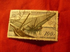 Timbru Africa Ecuatoriala Franceza 1955 - Pescari , val.100fr. stampilat