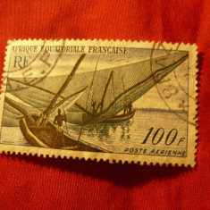 Timbru Africa Ecuatoriala Franceza 1955 - Pescari , val.100fr. stampilat