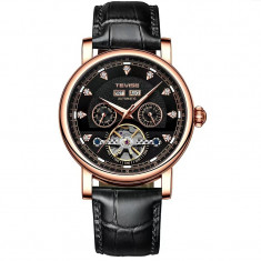 Ceas barbatesc Tevise Negru Elegant Skeleton Business Mecanic Automatic