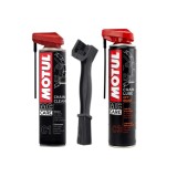 Kit intretinere Motul C1 Chain Clean 0.4L + Perie curatat lant + Motul C3 Chain Lube Off Road 0.4L
