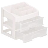 Organizator cosmetice, plastic, 3 niveluri, 2 sertare, alb, 30x25x34 cm, Springos