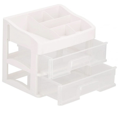 Organizator cosmetice, plastic, 3 niveluri, 2 sertare, alb, 30x25x34 cm, Springos foto