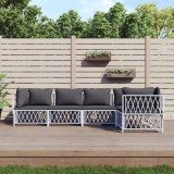 vidaXL Set mobilier de grădină, 5 piese, cu perne, alb, oțel 3186872