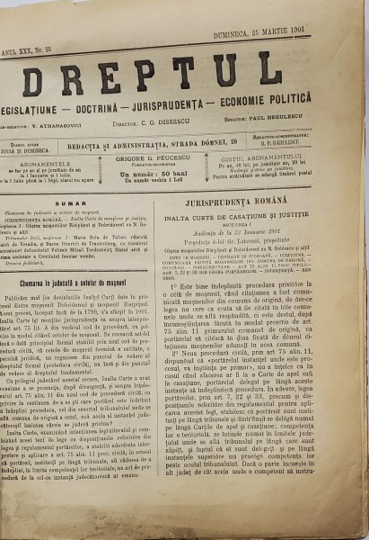 DREPTUL , REVISTA DE LEGISLATIUNE , DOCTRINA , JURISPRUDENTA , ECONOMIE POLITICA , ANII XXX si XXI , COLIGAT , 1901 -1902