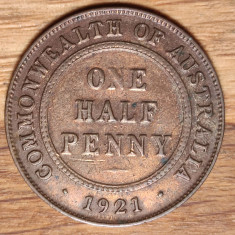 Australia -moneda istorica din bronz- 1/2 Half penny 1921 -George V, impecabila!