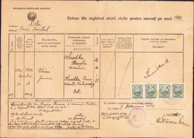 HST A846 Extras registru stare civilă 1949 Deta Timiș foto