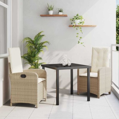 vidaXL Set de masă pentru grădină 3 pcs Bej poliratan 3380281 foto