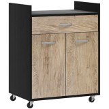 HOMCOM Cărucior de Bucătărie cu Sertar și Dulăpior, Insulă de Bucătărie cu 4 Roți și Raft Reglabil, 60x40x77 cm, Negru | Aosom Romania