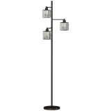HOMCOM Lampă de Podea 40W, 3 Becuri LED E27, Telecomandă Magnetică, Dimabilă, 3 Temperaturii de Culoare, Negru | Aosom Romania