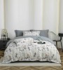Lenjerie de lux pentru pat dublu,bumbac finet,6 piese,cearceaf cu elastic,alba mov,cu floricele-A1009, Jojo Home