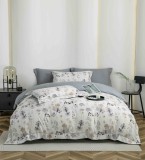 Cumpara ieftin Lenjerie de lux pentru pat dublu,bumbac finet,6 piese,cearceaf cu elastic,alba mov,cu floricele-A1009, Jojo Home