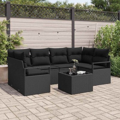 vidaXL Set de canapele pentru grădină 7 pcs Negru 55 x 55 x 37 cm foto
