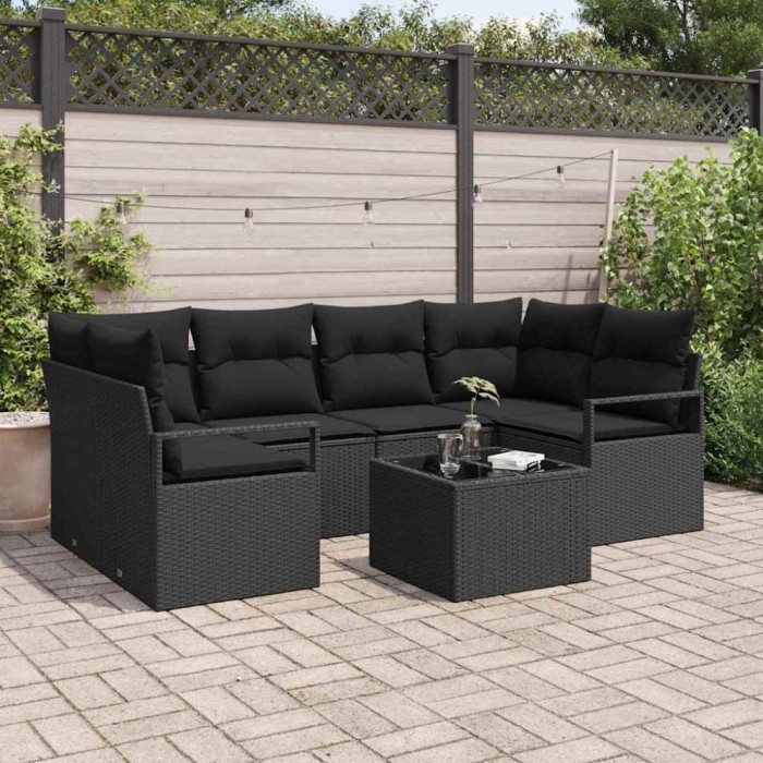 vidaXL Set de canapele pentru grădină 7 pcs Negru 55 x 55 x 37 cm
