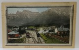 BUSTENI , PLECAREA TRENULUI SPRE AZUGA , CARTE POSTALA ILUSTRATA , 1912