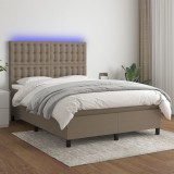VidaXL Pat cu arcuri, saltea și LED, gri taupe, 140x190 cm, textil