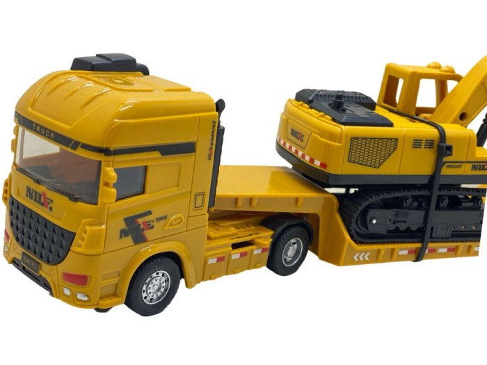 Macheta Camion Transport Utilaj cu Excavator pe Platforma