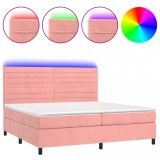 Cumpara ieftin Pat continental cu saltea &amp; LED, roz, 200x200 cm, catifea