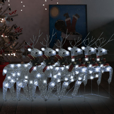 vidaXL Reni de Crăciun, 6 buc., argintiu, 120 LED-uri foto