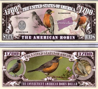 !!! SUA = FANTASY NOTE (TJ6) = CONNECTICUT , THE AMERICAN ROBIN - 2016 - UNC foto