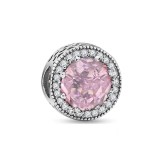 Cumpara ieftin Charm/talisman argint 925, JW1179, model elegant cu piatra roz, placat cu rodiu, DELIS