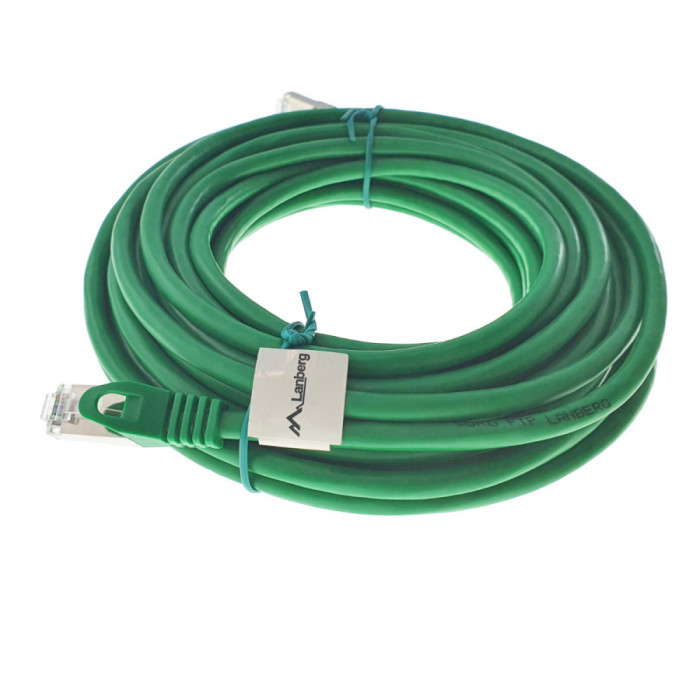 Cablu ecranat FTP, Lanberg 41916, cat.6, mufat 2xRJ45, lungime 10m, AWG 26, 250 MHz, de legatura retea, ethernet, verde