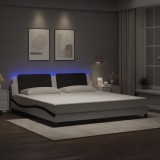 VidaXL Cadru de pat cu lumini LED alb/negru 200x200 cm piele ecologică