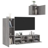 VidaXL Unități TV de perete, 4 piese, gri sonoma, lemn prelucrat 3216505
