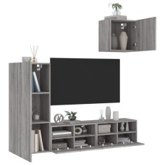 vidaXL Unități TV de perete, 4 piese, gri sonoma, lemn prelucrat 3216505