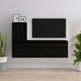 Comode TV, 3 buc., negru, lemn masiv de pin