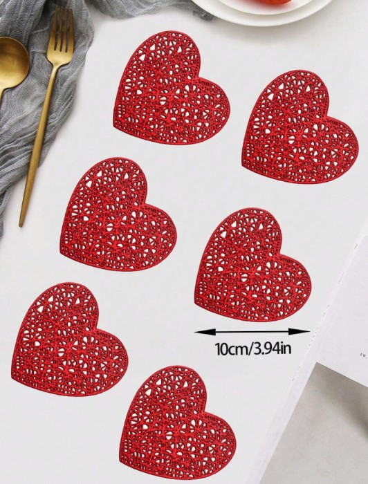 Set 6 suporturi pentru pahare , Inima rosie, design dantelat
