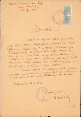 A1145 Dovadă școlară, 1945, Mediaș foto