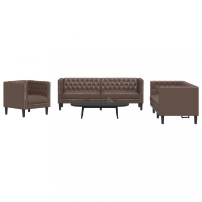 Set canapele Chesterfield cu 3 locuri, maro, piele eco. foto
