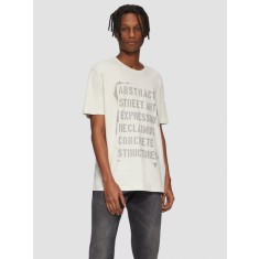 Tricou barbati din bumbac cu imprimeu cu text si croiala Regular Fit, Crem, S