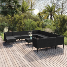 vidaXL Set mobilier de grădină cu perne, 13 piese, negru, poliratan