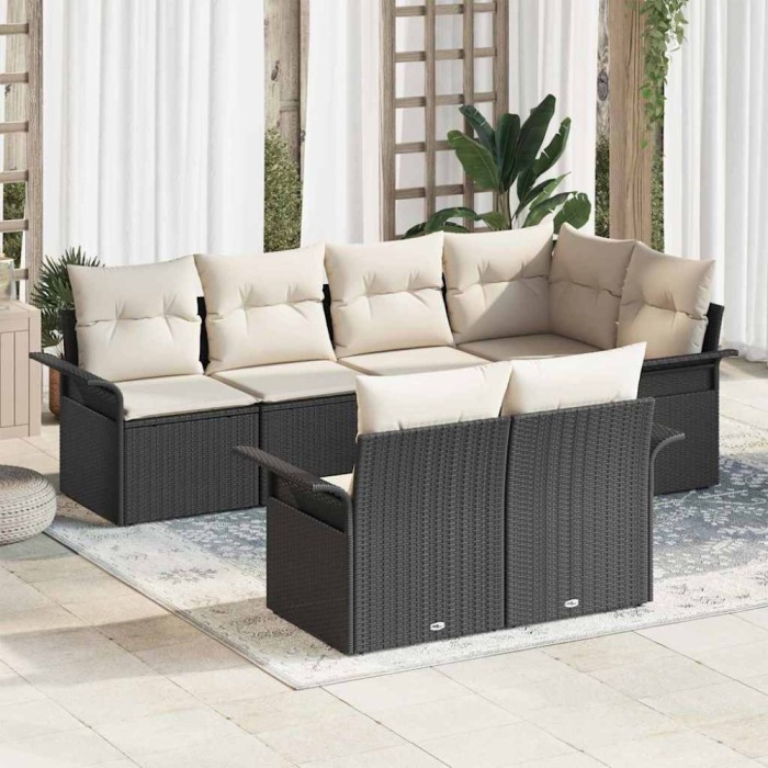 vidaXL Set de canapele pentru grădină cu pernă 7 pcs Negru Rattan poli 3354066