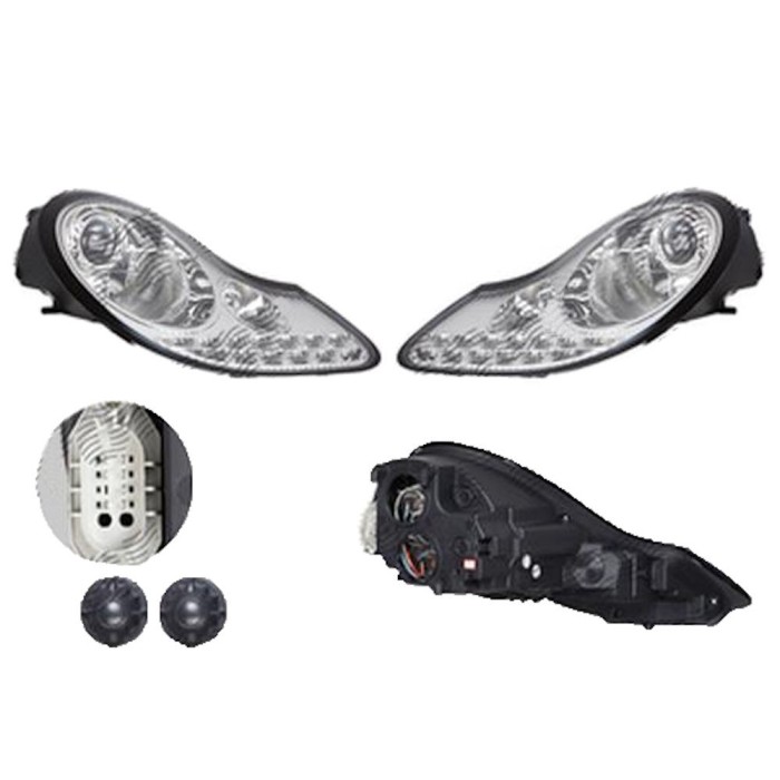 Set faruri Porsche Boxster (986), 09.1996-11.2004, partea Stanga+Dreapta, Tuning, Fata, cu lampa de parcare LED; cu indicator led; tip bec H1+H1+LED;