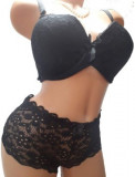 Set lenjerie intima dama, sutien si chilot, marime mare, negru, poliester elastan