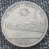 Moneda Elveția 5 Franci Argint 1881, Tiraj 30.000 Fribourg. Argint, Numismatică. 