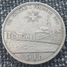Elveția 5 franci /francs 1881 argint tiraj 30.000 Fribourg