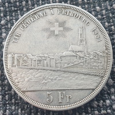 Elveția 5 franci /francs 1881 argint tiraj 30.000 Fribourg foto