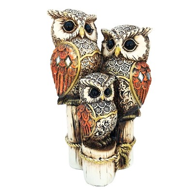 Statueta decorativa, Familie de bufnite asezate pe trunchi de copac, 15 cm, 203H foto