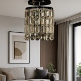 Pendul Elegant Cu Cristale, Montaj Aplicat, 1 X E27, Finisaj Metalic Lucios