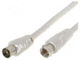 Cablu coaxial alb 2,5m cu mufă F 9,5mm, Goobay