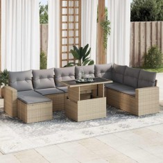 vidaXL Set canapele de gradina, 9 piese, cu perne, bej, poliratan foto