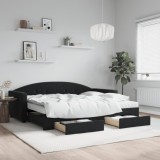 vidaXL Pat de zi cu extensie și sertare, negru, 90x190 cm, catifea