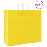 vidaXL Pungi de h&acirc;rtie 50 buc cu m&acirc;nere galbene 54x15x49 cm