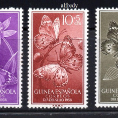 Guinea Spaniola 1958, Fauna, Fluturi, MNH, serie neuzata