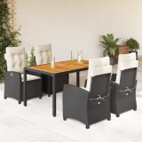 VidaXL Set mobilier de grădină cu perne, 5 piese, negru, poliratan