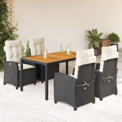 vidaXL Set mobilier de grădină cu perne, 5 piese, negru, poliratan foto