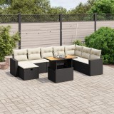 Gossi set mobilier de gradina cu perne, 9 piese, negru, poliratan